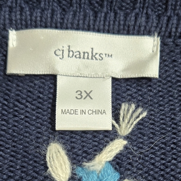 CJ Banks 100% Cotton Navy Blue Floral Embroidered Cardigan Grandmacore - Picture 7 of 8